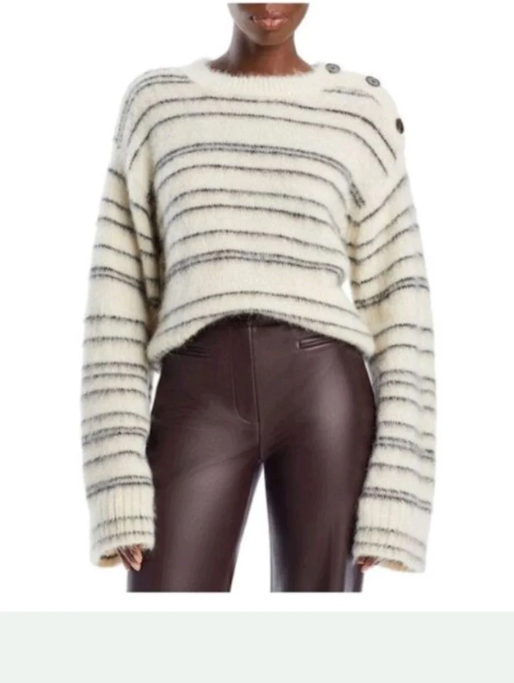 Rebecca Taylor Brushed Knit Monhair Striped Buttoned Shoulder Sweater Size Xs